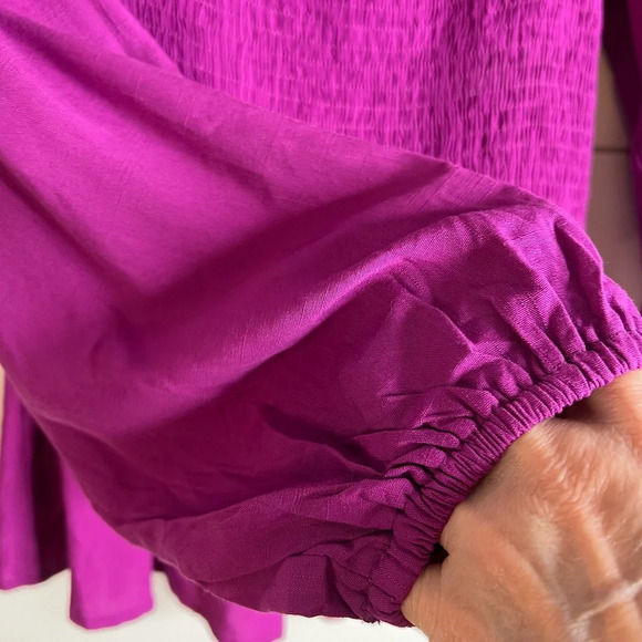 Andree by Unit Raspberry Smocked Long Sleeve Ruffle Waist. Size Small. NWT. - Picture 7 of 10